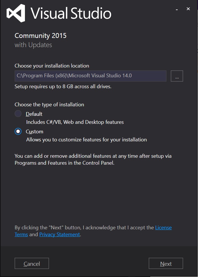 Visual Studio Community 2015をダウンロード