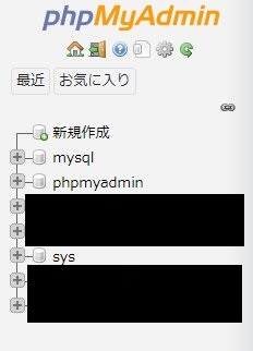 設定後に phpMyAdmin に root でログインしたナビゲーションツリー