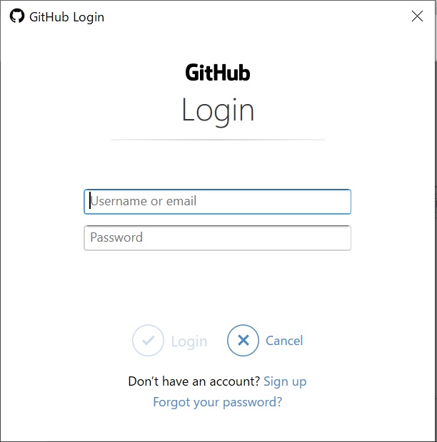 ブラウザの小窓で開かれた Github のログイン画面