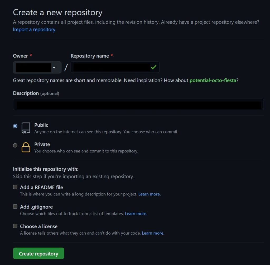 GitHub でリポジトリを作成