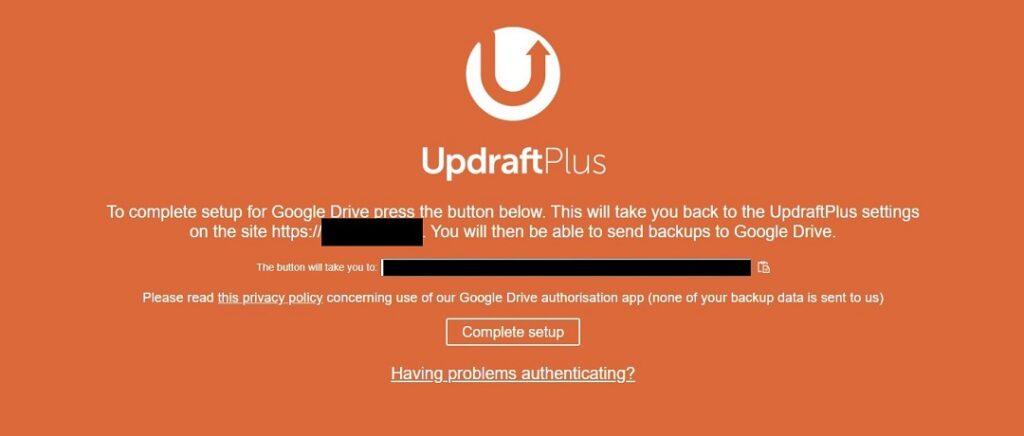 Updraftplus から Google ドライブ へのアクセスを許可するために認証