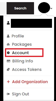 npm アカウントのメニューから「Account」を選択
