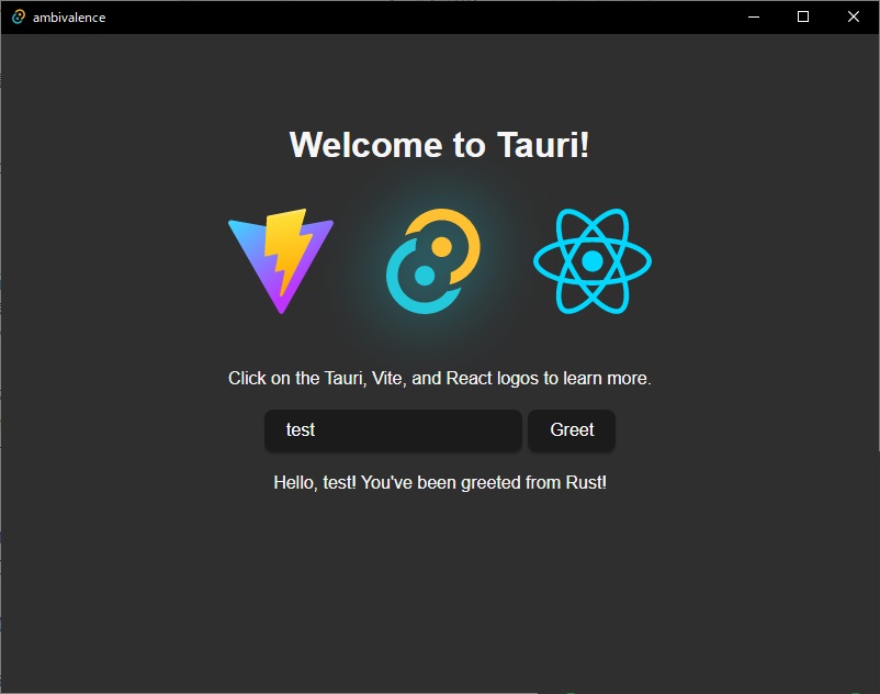 Tauri の Hello World が表示された