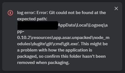 log error: Error: Git could not be found at the expected path: のエラー