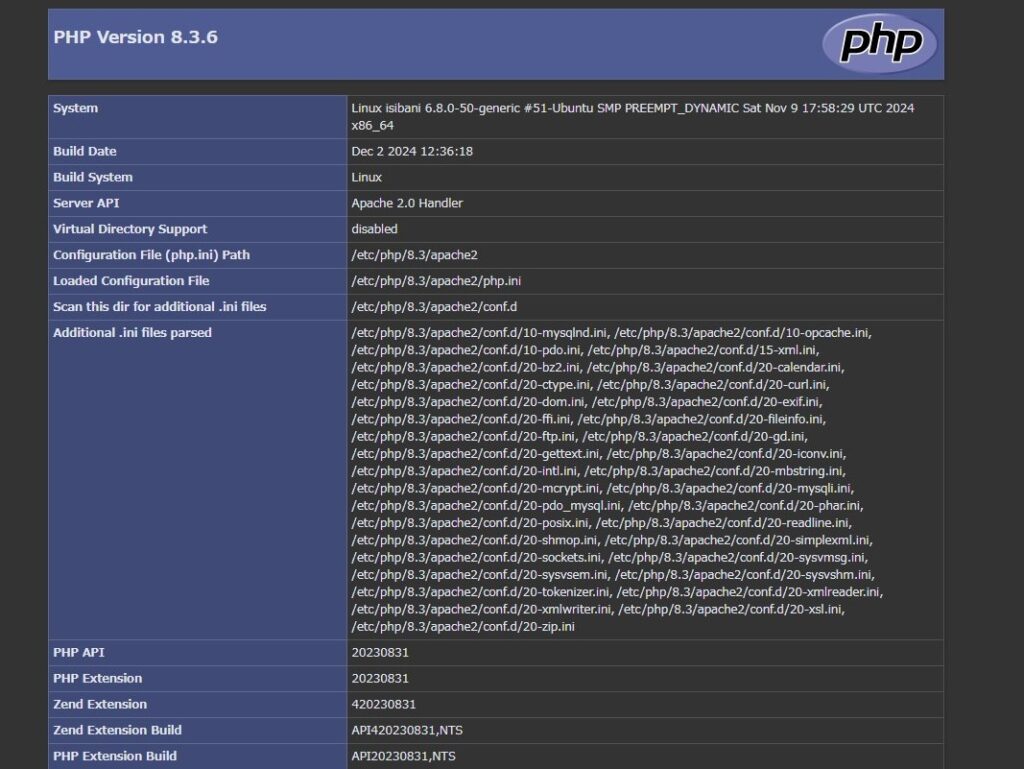 phpinfo で PHPが動いていることを確認