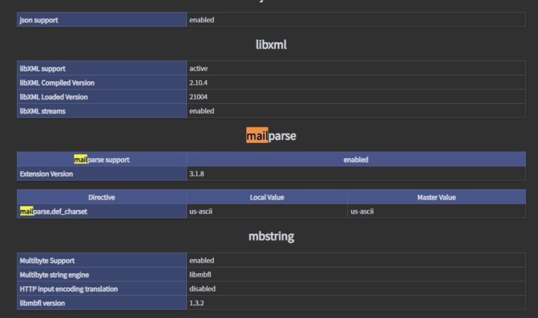 phpinfo() で mailparse が読み込まれていることを確認